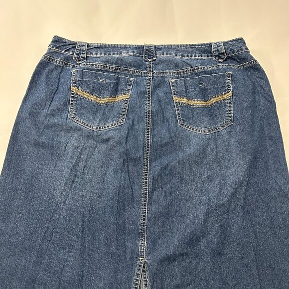 Cato Womens Denim Jean Maxi Skirt Back Slit Embroidered Pockets Size 18W Y2K - Picture 9 of 16